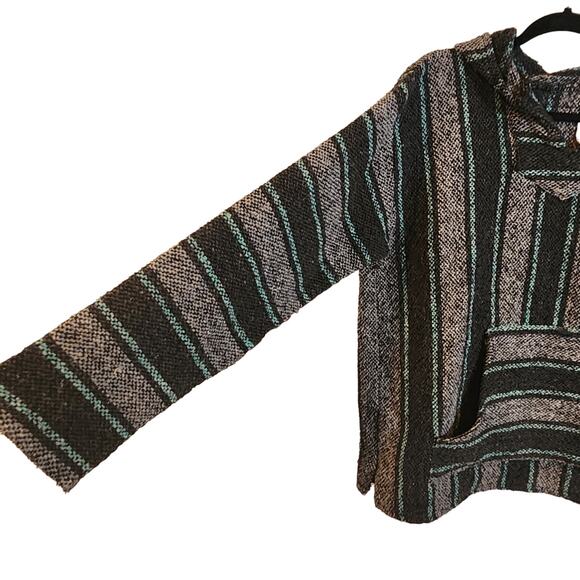 Mexican Aztec Burlap Drug Rug Hoodie Sweatshirt Women's Size Large Gray Green - Picture 5 of 7